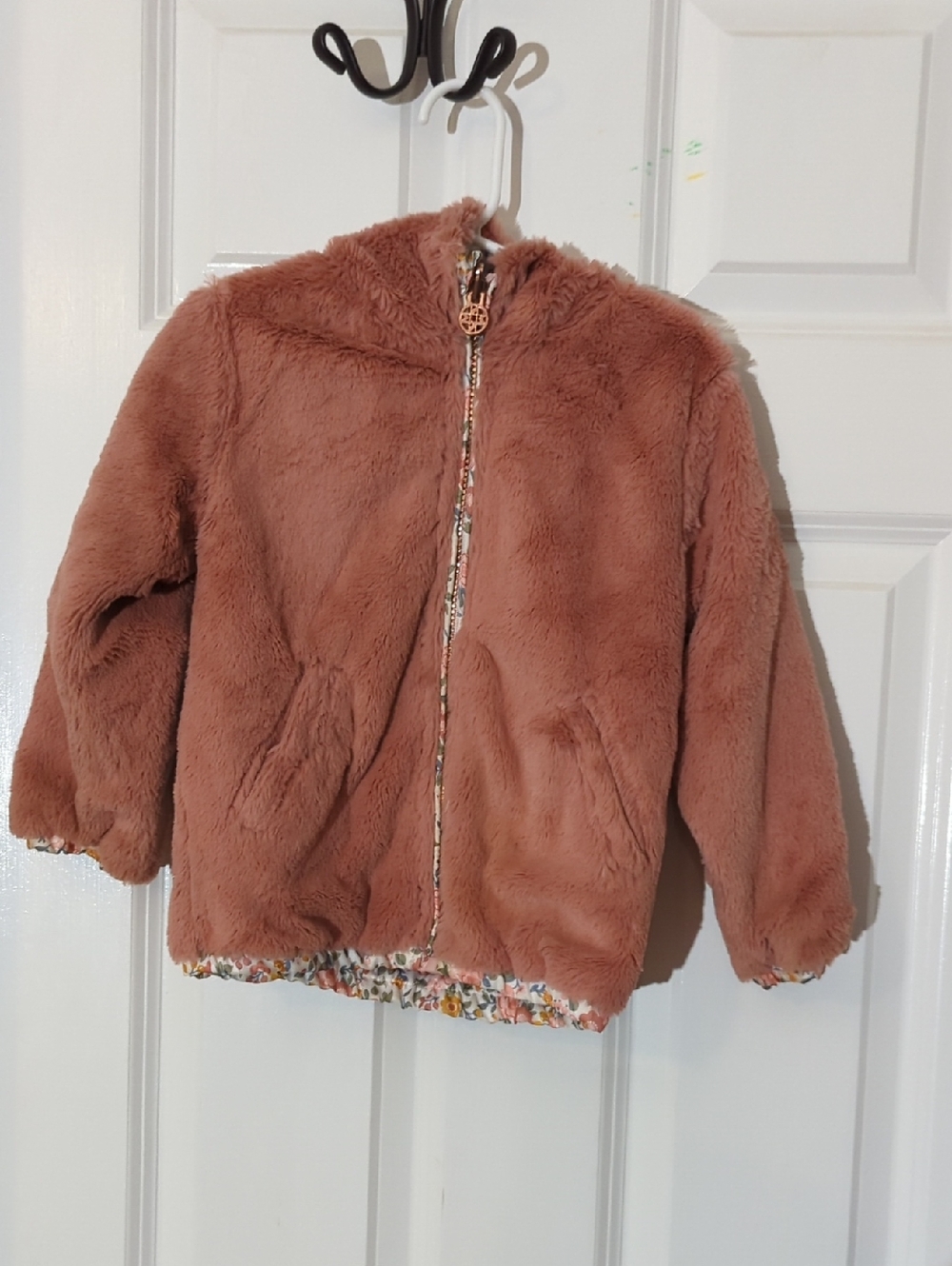 Cozy Plush Hooded Kids Jacket in Dusty Rose